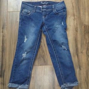 Distressed Amethyst Capri Jeans